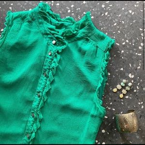 J.Crew / Emerald Silk Ruffle-Neck Sleeveless Top